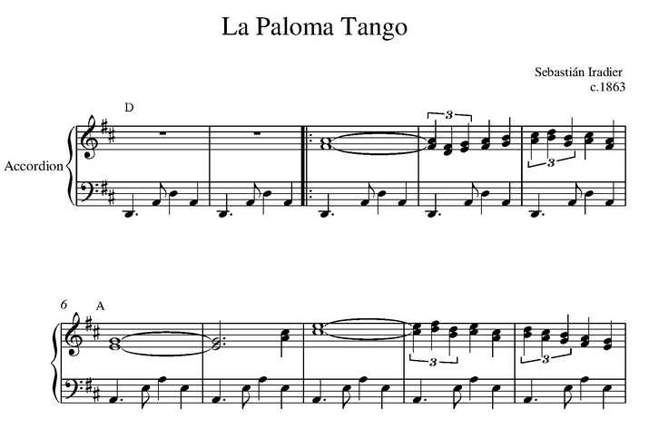 دانلود نت آکاردئون Sebastián Iradier - La Paloma (Tango)